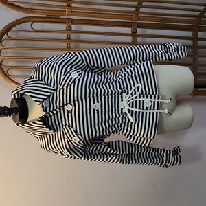 Cabi navy blue and white striped jacket size small nautical wide collar